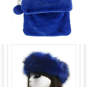 Fur Head Band & Fur Purse Set Royal Blue